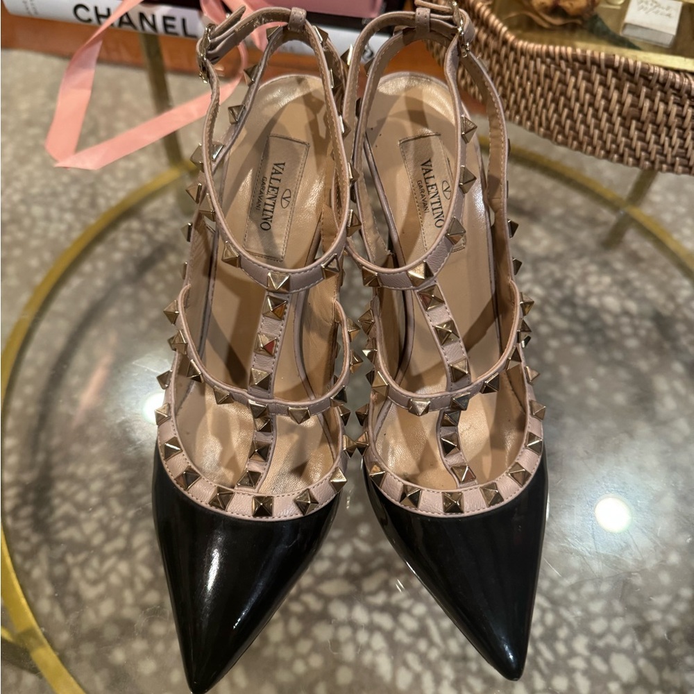 Valentino Garavani Nero Rockstud 100mm Slingback High-Heel Pumps 8.5 - Picture 3 of 14